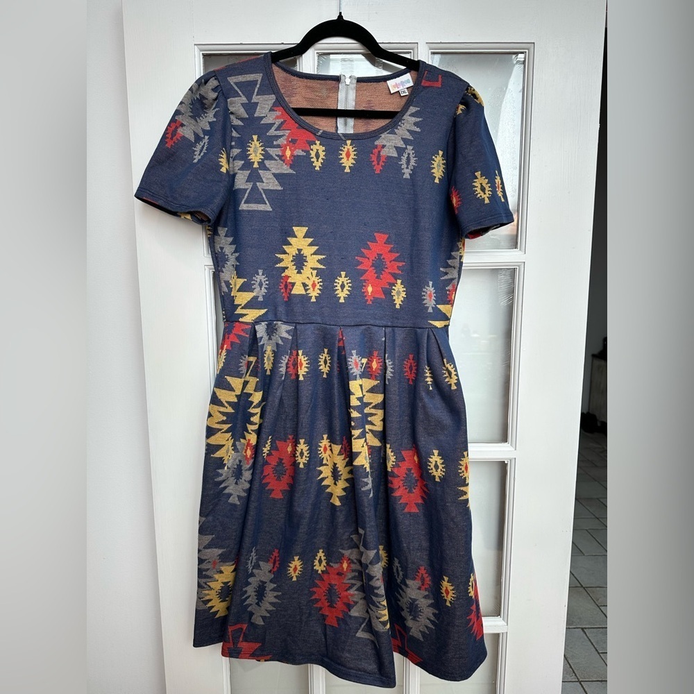 LuLaRoe Aztec Tribal Fit & Flare Amelia Dress Southwestern Jacquard Plus Size 2X